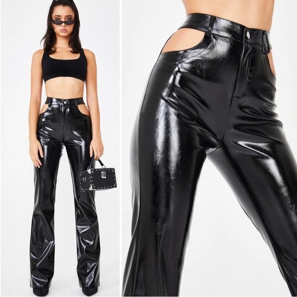 I.AM.GIA Pants - I. AM. GIA Peri Cut Out Pants Black PVC Sexy Flare High Waisted Pants XS